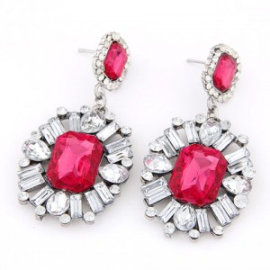 Western High Fashion Gem Inlaid Luxurious Style Ear Studs - Red