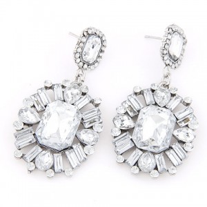 Western High Fashion Gem Inlaid Luxurious Style Ear Studs - White