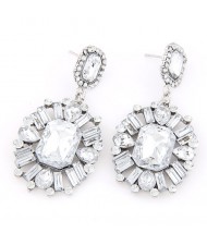 Western High Fashion Gem Inlaid Luxurious Style Ear Studs - White