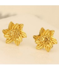 Delicate Sunflower Copper Ear Studs - Golden
