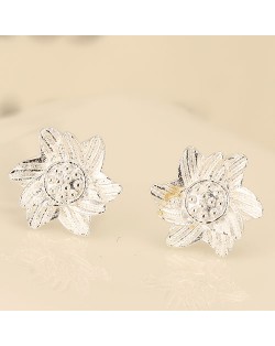 Delicate Sunflower Copper Ear Studs - Silver