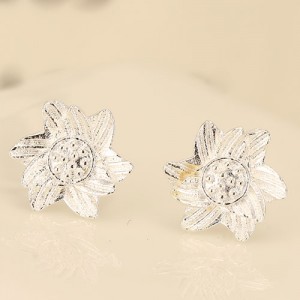Delicate Sunflower Copper Ear Studs - Silver