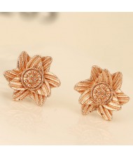 Delicate Sunflower Copper Ear Studs - Coppery