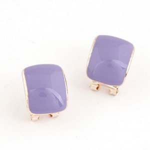 Korean Fashion Oil Spot Glazed Candy Color Square Shape Ear Studs - Purple
