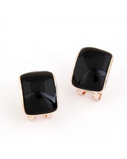 Korean Fashion Oil Spot Glazed Candy Color Square Shape Ear Studs - Black