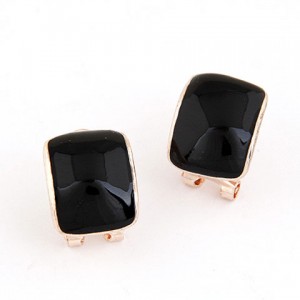 Korean Fashion Oil Spot Glazed Candy Color Square Shape Ear Studs - Black