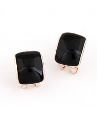 Korean Fashion Oil Spot Glazed Candy Color Square Shape Ear Studs - Black