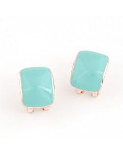 Korean Fashion Oil Spot Glazed Candy Color Square Shape Ear Studs - Teal