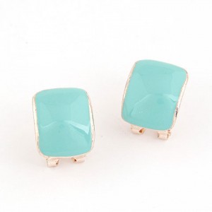Korean Fashion Oil Spot Glazed Candy Color Square Shape Ear Studs - Teal