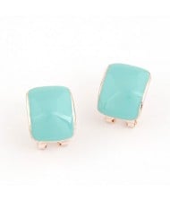 Korean Fashion Oil Spot Glazed Candy Color Square Shape Ear Studs - Teal