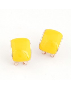 Korean Fashion Oil Spot Glazed Candy Color Square Shape Ear Studs - Yellow