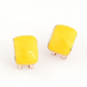 Korean Fashion Oil Spot Glazed Candy Color Square Shape Ear Studs - Yellow