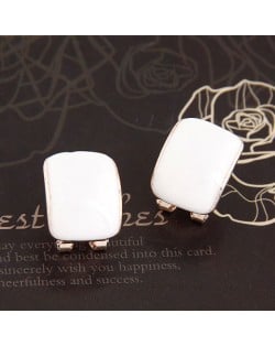 Korean Fashion Oil Spot Glazed Candy Color Square Shape Ear Studs - White