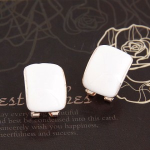 Korean Fashion Oil Spot Glazed Candy Color Square Shape Ear Studs - White