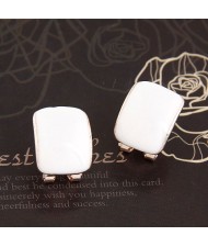 Korean Fashion Oil Spot Glazed Candy Color Square Shape Ear Studs - White