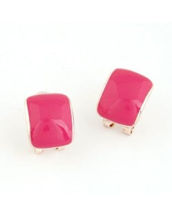 Korean Fashion Oil Spot Glazed Candy Color Square Shape Ear Studs - Pink