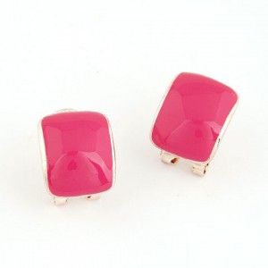 Korean Fashion Oil Spot Glazed Candy Color Square Shape Ear Studs - Pink