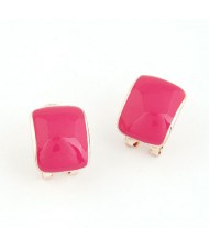 Korean Fashion Oil Spot Glazed Candy Color Square Shape Ear Studs - Pink