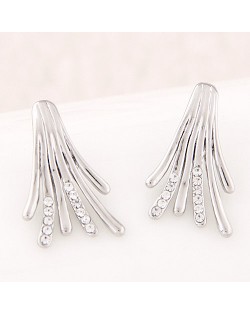 Rhinestone Embellished Running Stream Design Silver Fashion Ear Studs