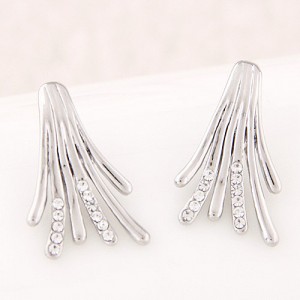 Rhinestone Embellished Running Stream Design Silver Fashion Ear Studs