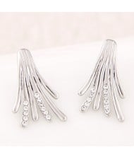 Rhinestone Embellished Running Stream Design Silver Fashion Ear Studs