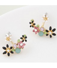 Czech Rhinestone Combined Sweet Flower Cluster Design Fashion Ear Studs - Black