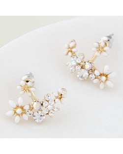 Czech Rhinestone Combined Sweet Flower Cluster Design Fashion Ear Studs - White