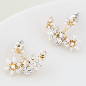 Czech Rhinestone Combined Sweet Flower Cluster Design Fashion Ear Studs - White
