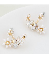 Czech Rhinestone Combined Sweet Flower Cluster Design Fashion Ear Studs - White