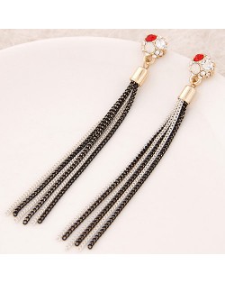 Multicolor Rhinestone Inalid Golden Ball with Chains Tassel Design Earrings