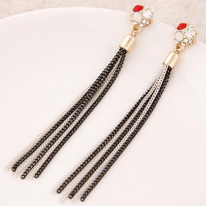 Multicolor Rhinestone Inalid Golden Ball with Chains Tassel Design Earrings
