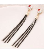 Multicolor Rhinestone Inalid Golden Ball with Chains Tassel Design Earrings