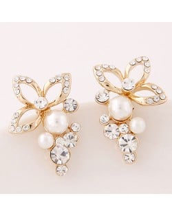 Rhinestone and Pearl Embellished Sweet Clover Fashion Ear Studs