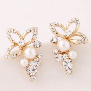 Rhinestone and Pearl Embellished Sweet Clover Fashion Ear Studs