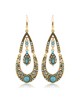 Gorgeous Dual Layers Waterdrops Design Dangling Fashion Earrings - Sky Blue