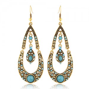 Gorgeous Dual Layers Waterdrops Design Dangling Fashion Earrings - Sky Blue