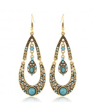 Gorgeous Dual Layers Waterdrops Design Dangling Fashion Earrings - Sky Blue