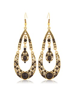 Gorgeous Dual Layers Waterdrops Design Dangling Fashion Earrings - Black