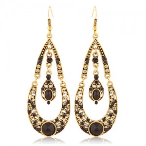 Gorgeous Dual Layers Waterdrops Design Dangling Fashion Earrings - Black