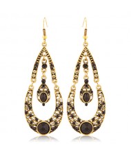 Gorgeous Dual Layers Waterdrops Design Dangling Fashion Earrings - Black