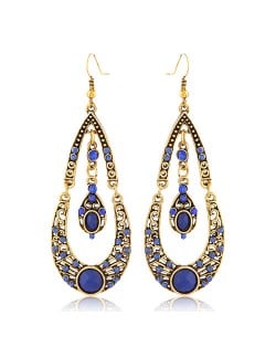 Gorgeous Dual Layers Waterdrops Design Dangling Fashion Earrings - Blue
