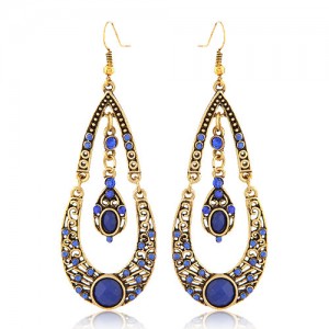 Gorgeous Dual Layers Waterdrops Design Dangling Fashion Earrings - Blue