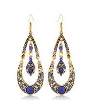 Gorgeous Dual Layers Waterdrops Design Dangling Fashion Earrings - Blue