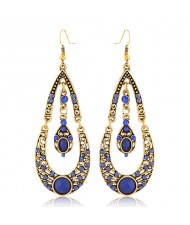 Gorgeous Dual Layers Waterdrops Design Dangling Fashion Earrings - Blue