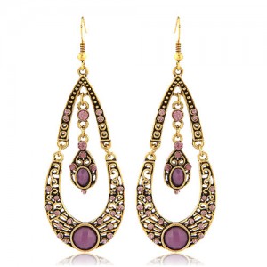 Gorgeous Dual Layers Waterdrops Design Dangling Fashion Earrings - Purple