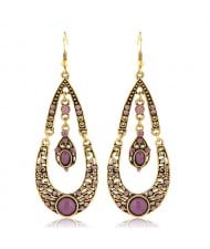 Gorgeous Dual Layers Waterdrops Design Dangling Fashion Earrings - Purple