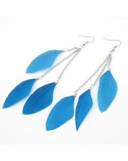 Graceful Triple Dangling Feather Fashion Earrings - Light Blue