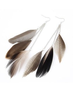 Graceful Triple Dangling Feather Fashion Earrings - Brown