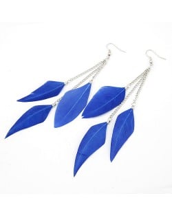 Graceful Triple Dangling Feather Fashion Earrings - Blue