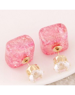 Jelly Texture Square Shape Fashion Ear Studs - Pink